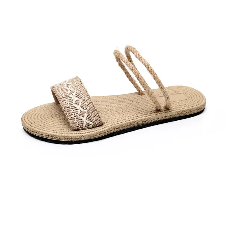 Summer new fashion simple flat shoes imitation straw fashion women's slip-on outdoor beach casual sandals - Image 5