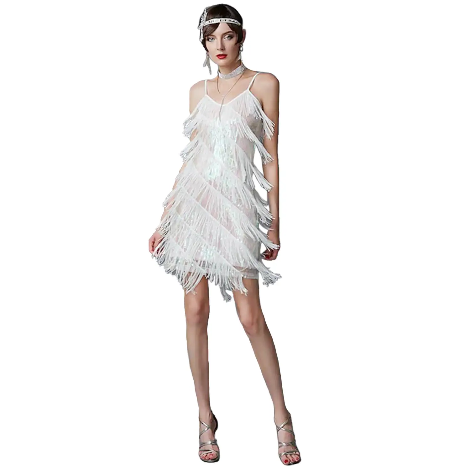 1920s Gatsby Dress Beaded Tassel V-Neck Evening Dress - Image 6