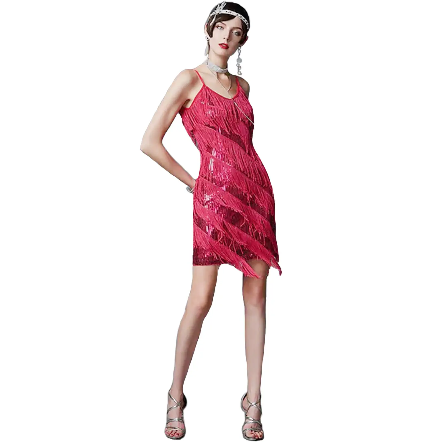 1920s Gatsby Dress Beaded Tassel V-Neck Evening Dress - Image 7