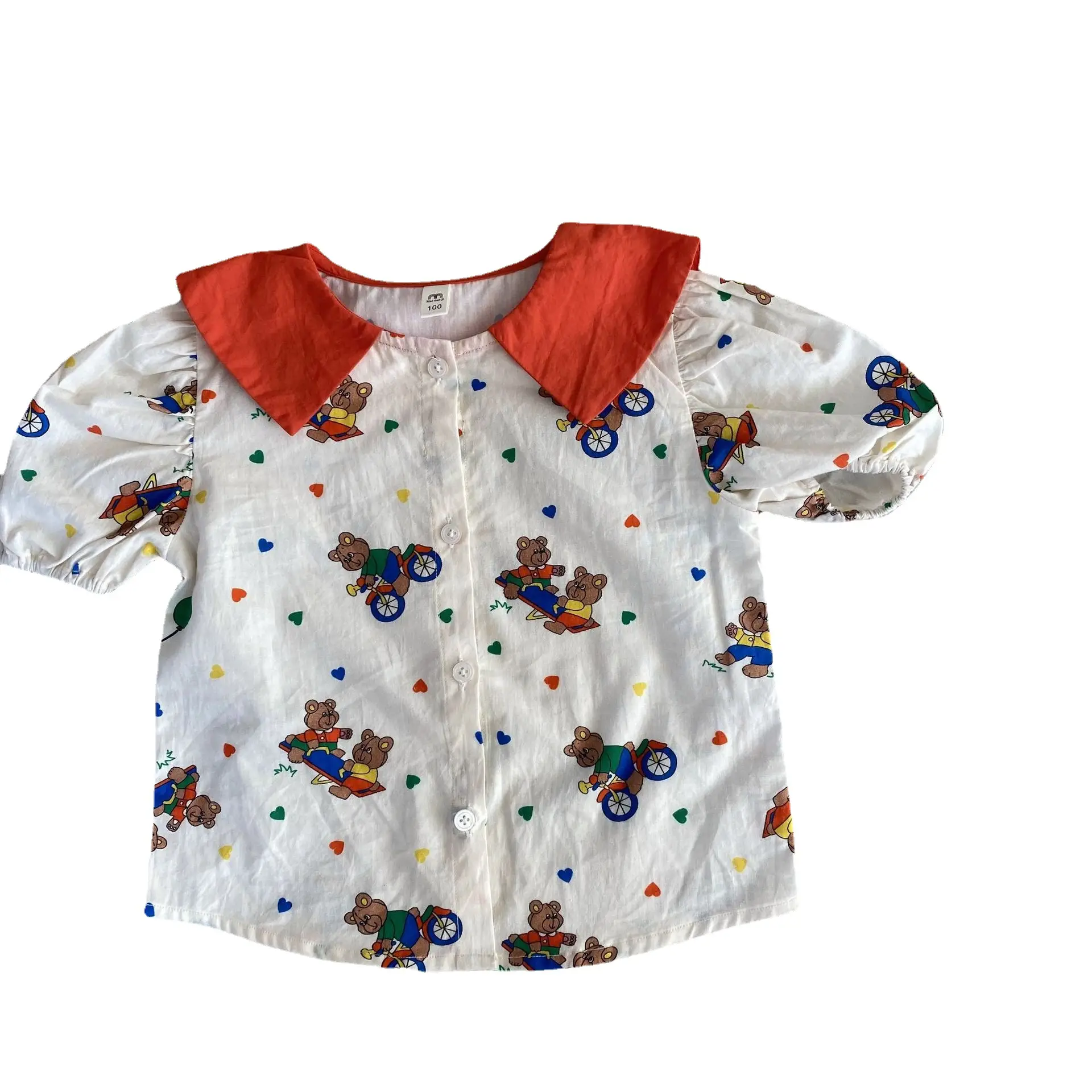 Girls Cartoon Bear Shirt Light Blue Short Sleeve