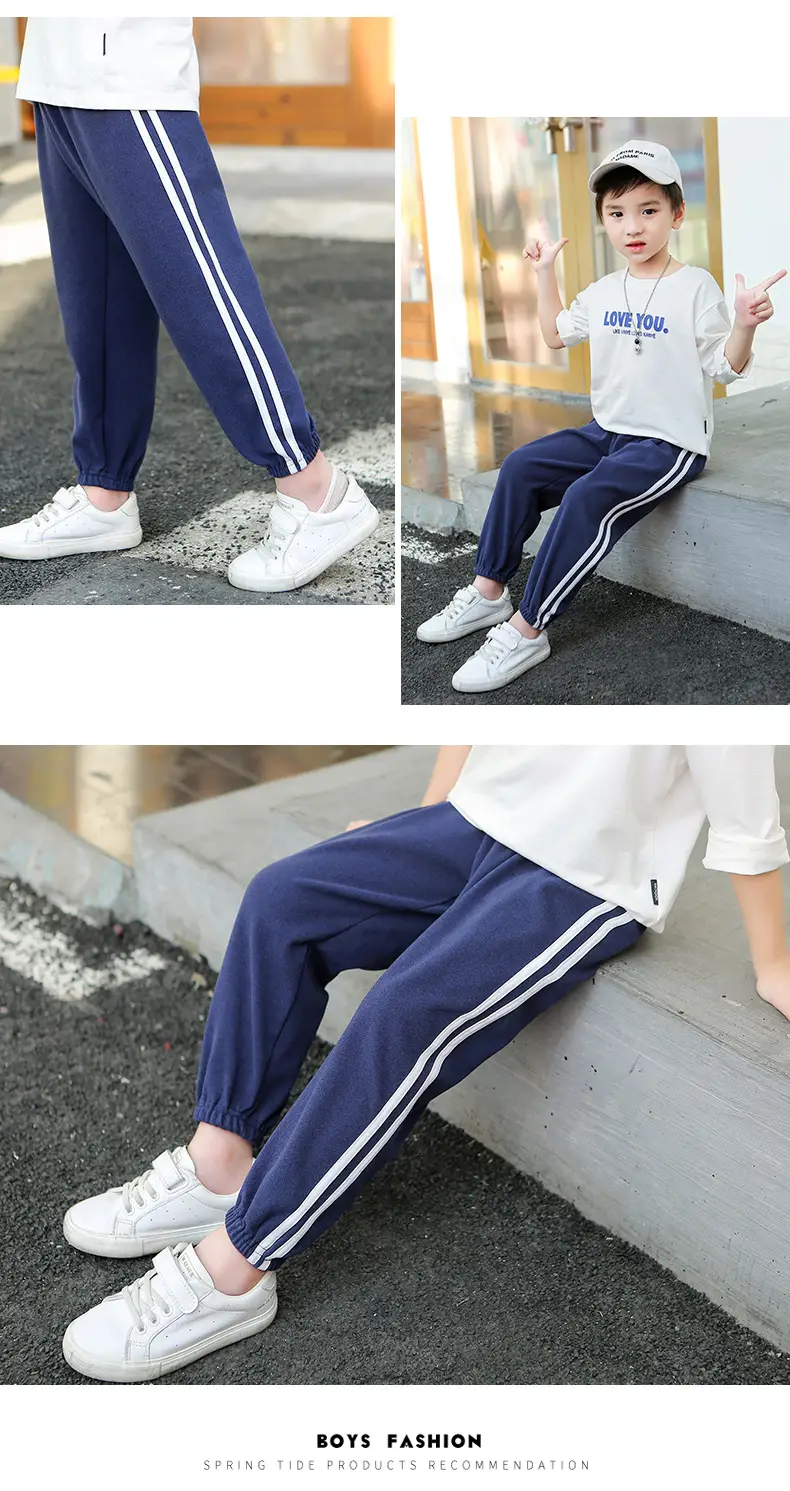 25W Winter Kids Warm Jogger Pants Blue White Stripes — feature 16