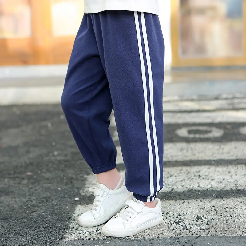 25W Winter Kids Warm Jogger Pants Blue White Stripes - Image 4