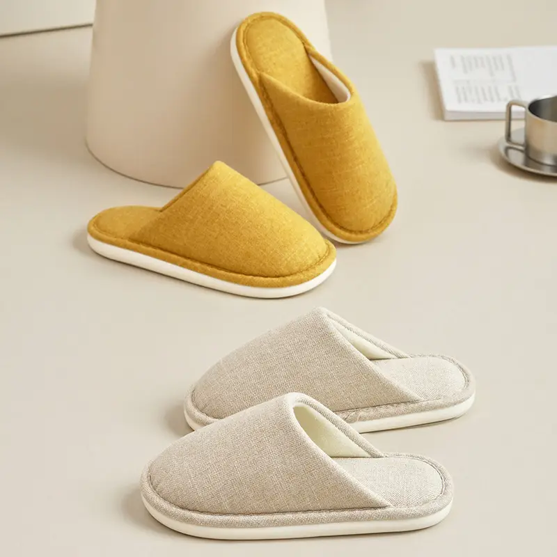 Japanese-Style Cotton Slippers for Women Yellow Winter Indoor - Image 7