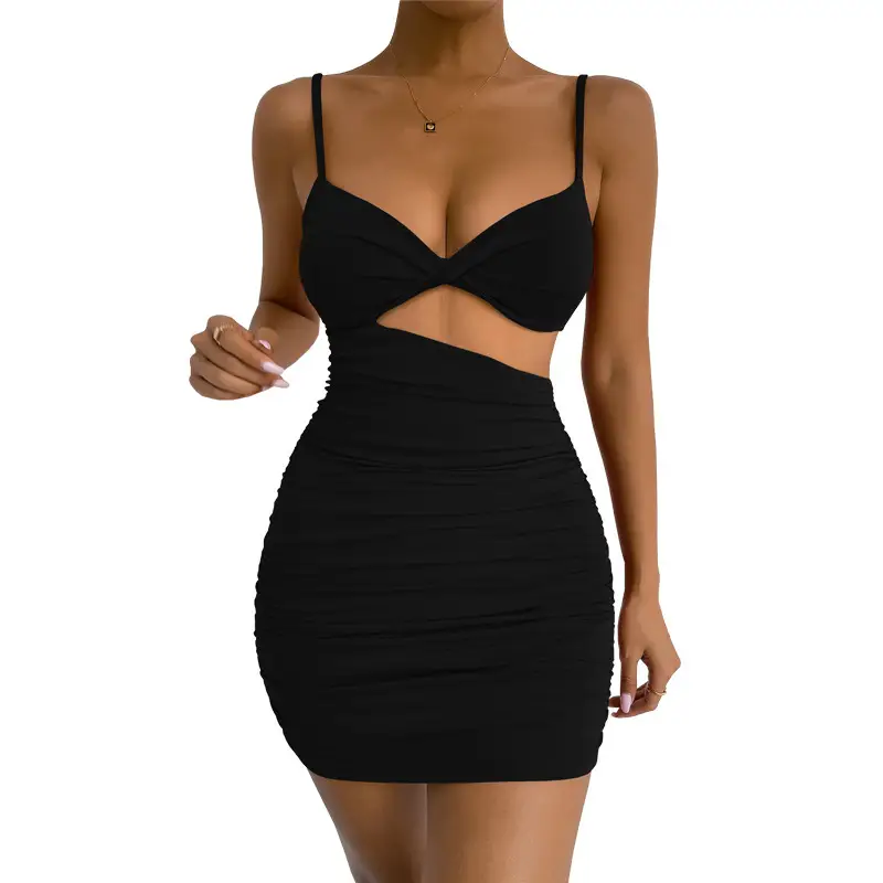 Black Hollow Out Strap Bodycon Dress for Women - Image 8