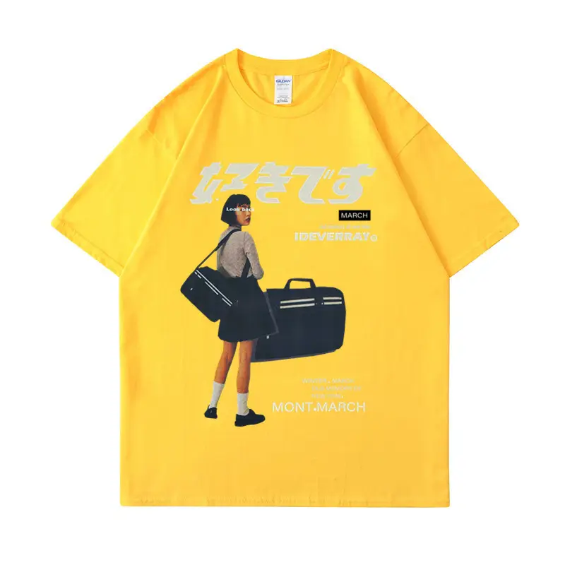 Cross-Border Girl Print T-Shirt Light Beige - Image 4