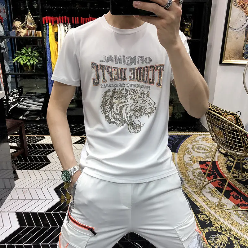 Men's 2024 Summer Tiger Head T-Shirt White Large - Image 2