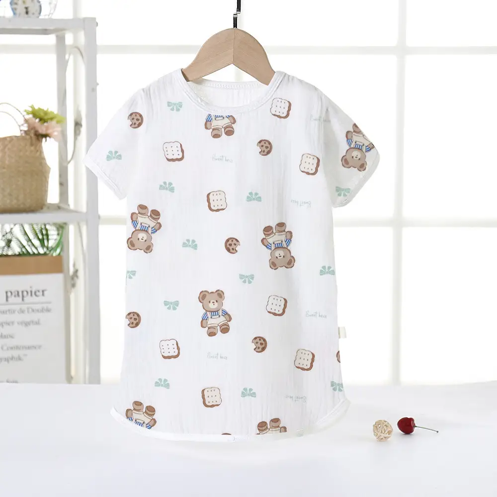 Baby Sleepwear Double Layer Gauze Pajamas White Star Print - Image 2
