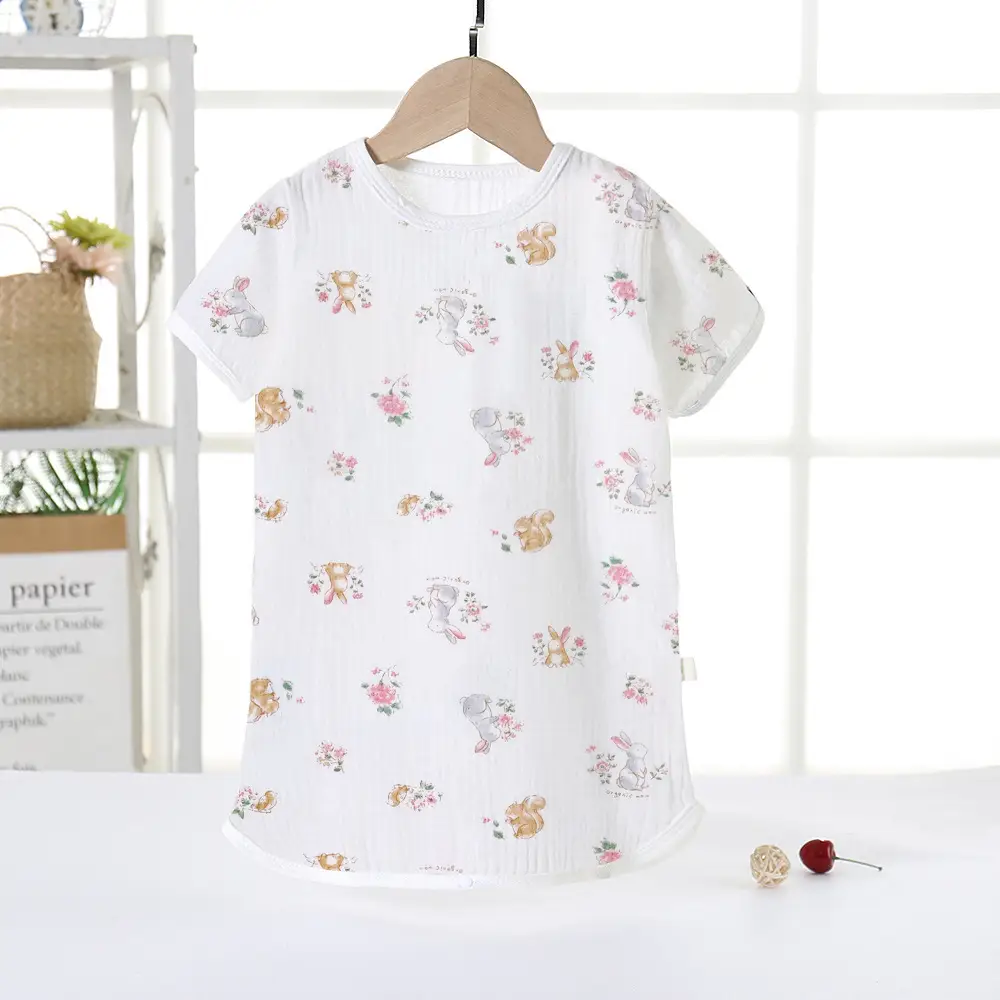 Baby Sleepwear Double Layer Gauze Pajamas White Star Print - Image 5