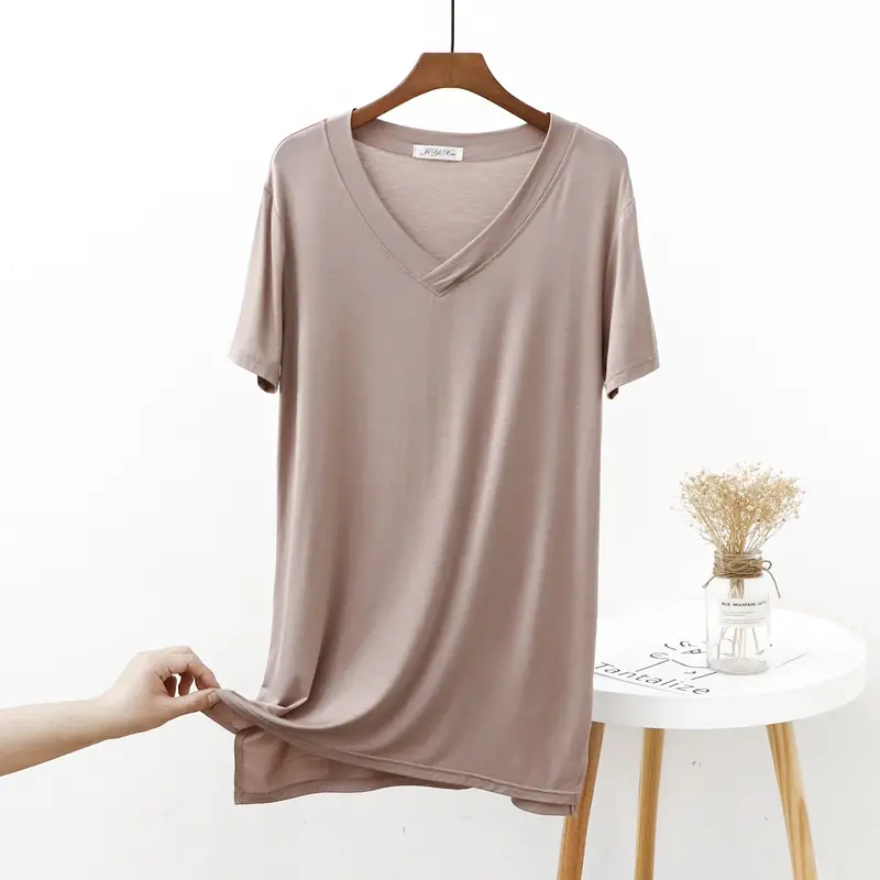 Women's Black V-Neck Loose Sleeve T-Shirt Large - Image 3