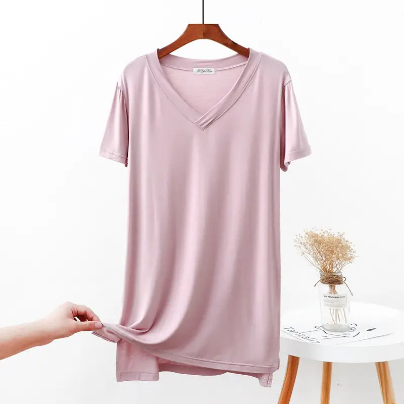 Women's Black V-Neck Loose Sleeve T-Shirt Large - Image 4