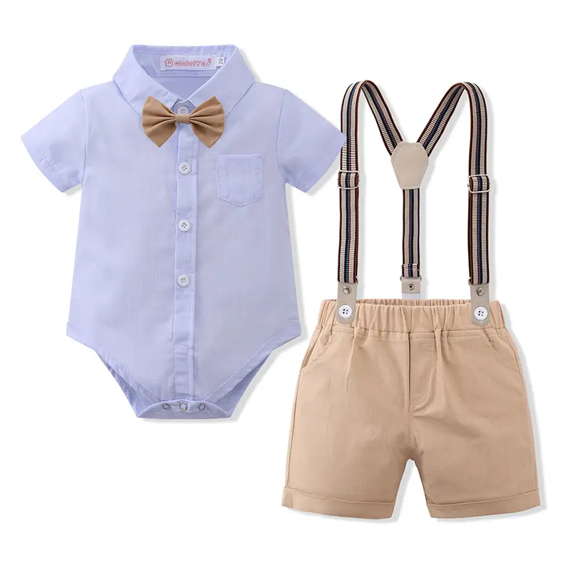Boys Summer Suit with Bowtie & Suspenders - Image 3