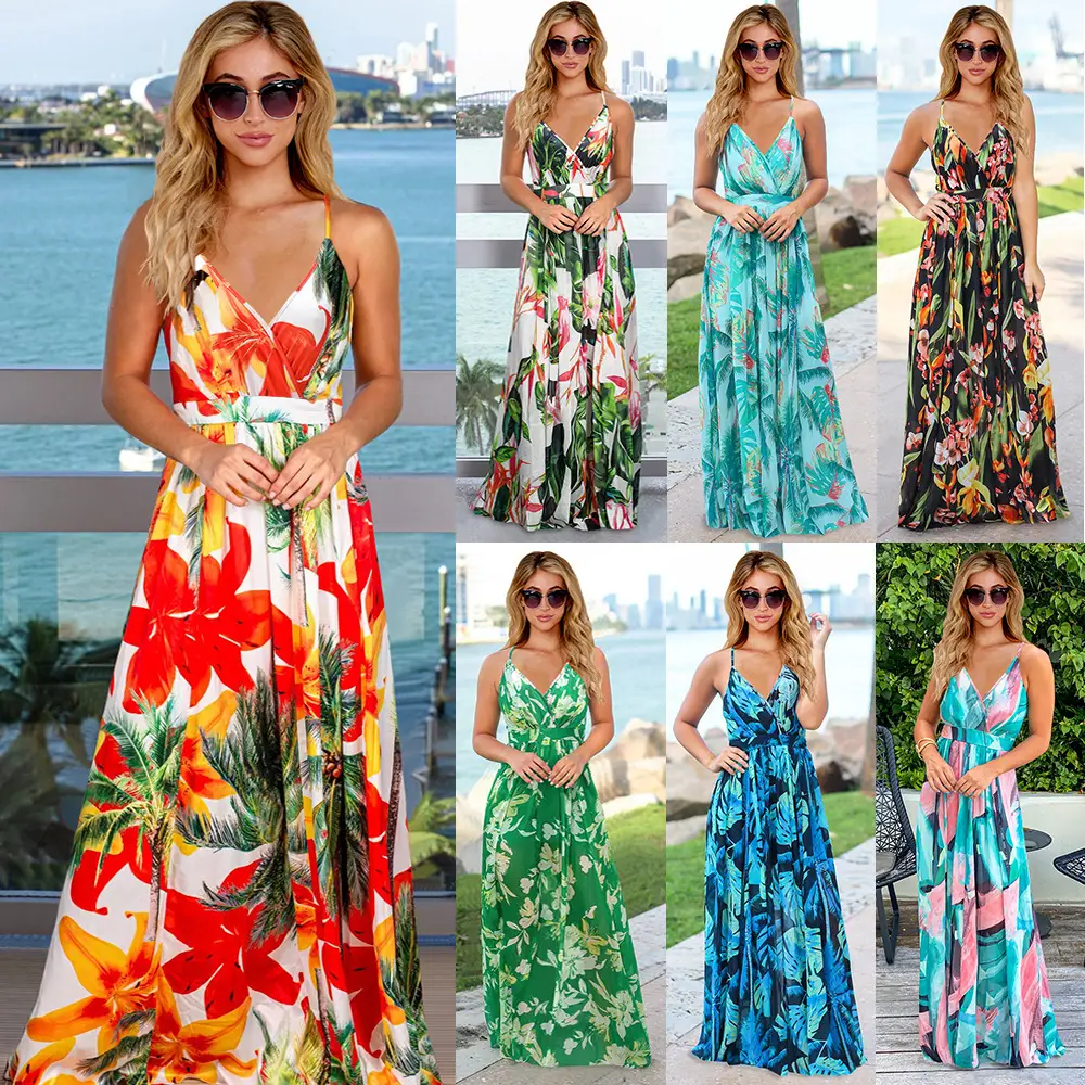 Green Floral Chiffon Long Dress for Women - Image 10