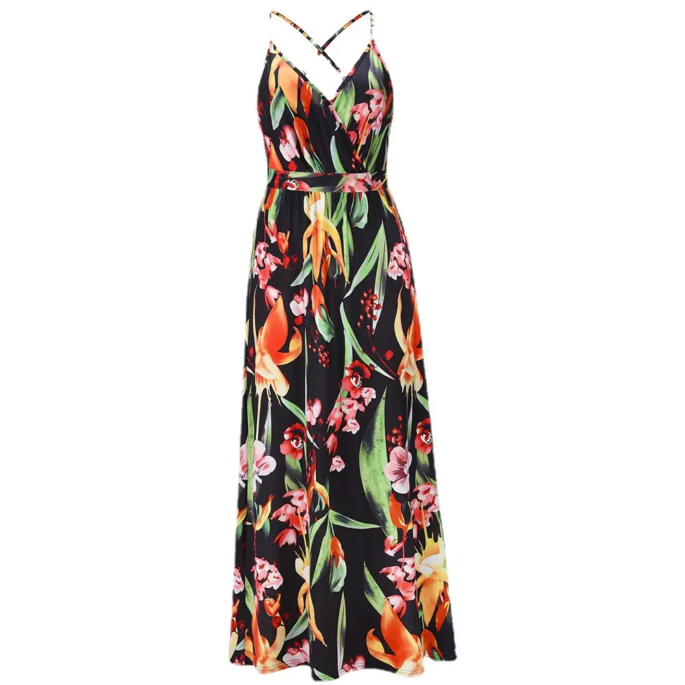 Green Floral Chiffon Long Dress for Women - Image 13