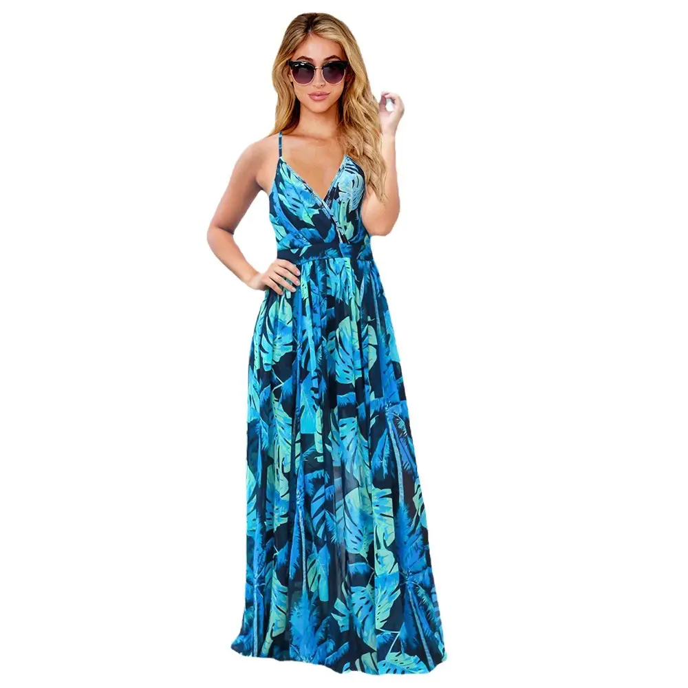 Green Floral Chiffon Long Dress for Women - Image 14