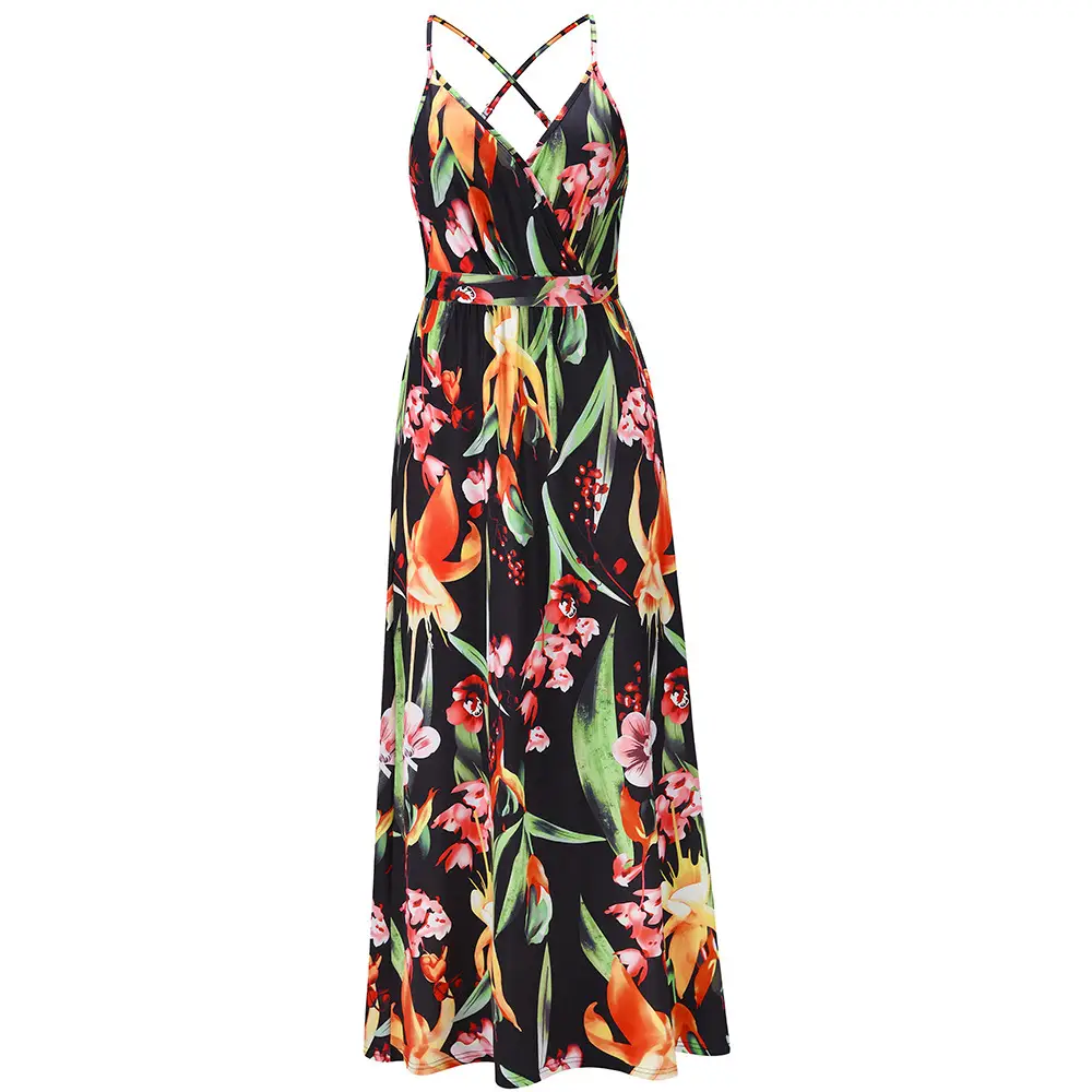 Green Floral Chiffon Long Dress for Women - Image 4