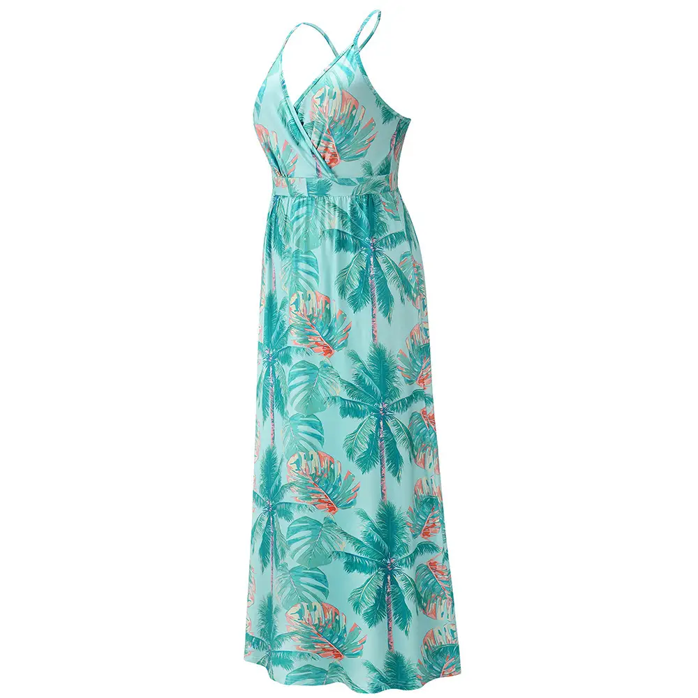 Green Floral Chiffon Long Dress for Women - Image 6