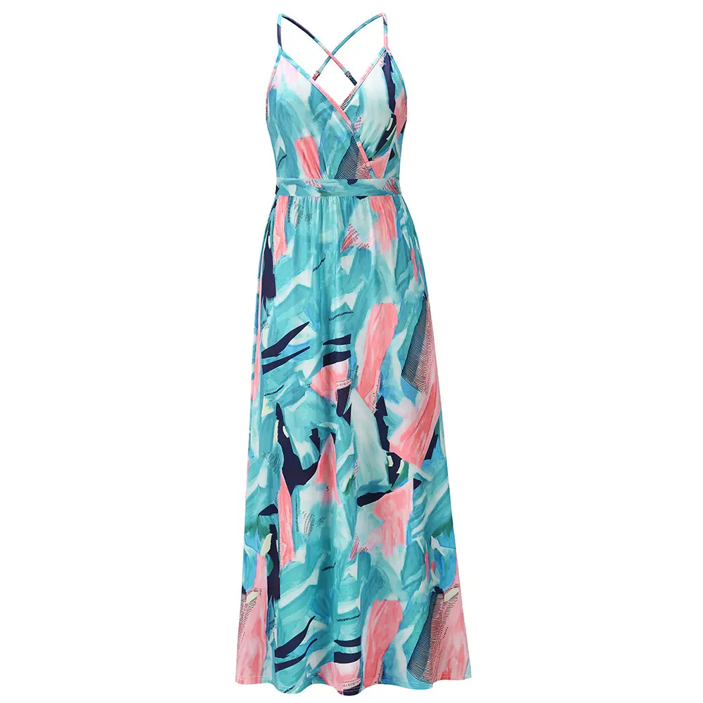 Green Floral Chiffon Long Dress for Women - Image 7