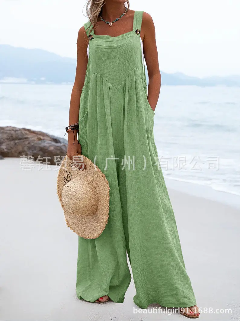 Women Green Ethnic Jumpsuit Wide Leg Pants Summer - Image 3