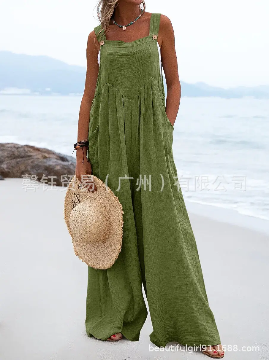 Women Green Ethnic Jumpsuit Wide Leg Pants Summer - Image 6