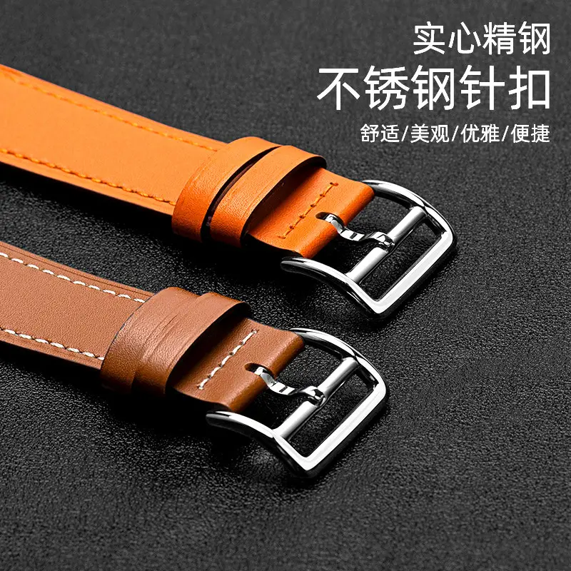 Suitable for Apple Watch Applewatch S10 Strap Iwatch56789 Genuine Leather Waterproof Cowhide Ultra2
