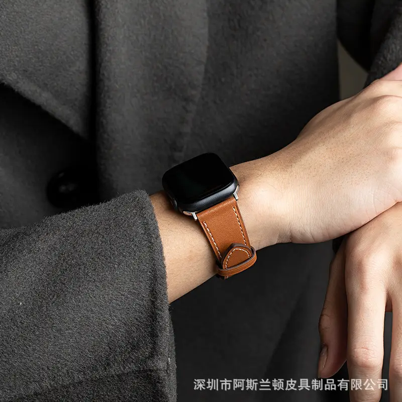 Suitable for Apple Watch Applewatch S10 Strap Iwatch56789 Genuine Leather Waterproof Cowhide Ultra2
