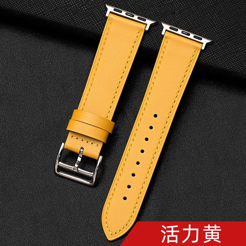 Suitable for Apple Watch Applewatch S10 Strap Iwatch56789 Genuine Leather Waterproof Cowhide Ultra2