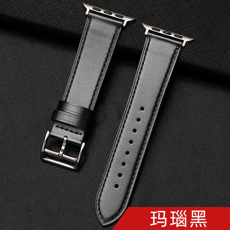 Suitable for Apple Watch Applewatch S10 Strap Iwatch56789 Genuine Leather Waterproof Cowhide Ultra2