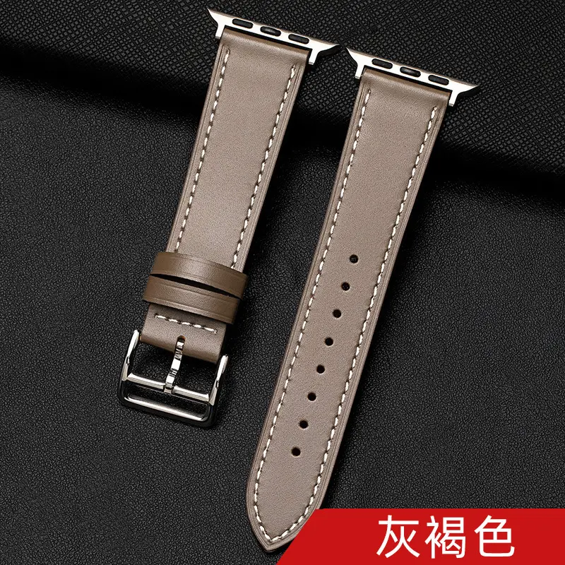 Suitable for Apple Watch Applewatch S10 Strap Iwatch56789 Genuine Leather Waterproof Cowhide Ultra2