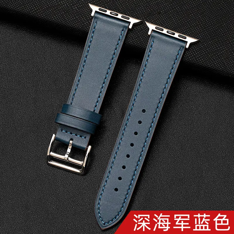 Suitable for Apple Watch Applewatch S10 Strap Iwatch56789 Genuine Leather Waterproof Cowhide Ultra2