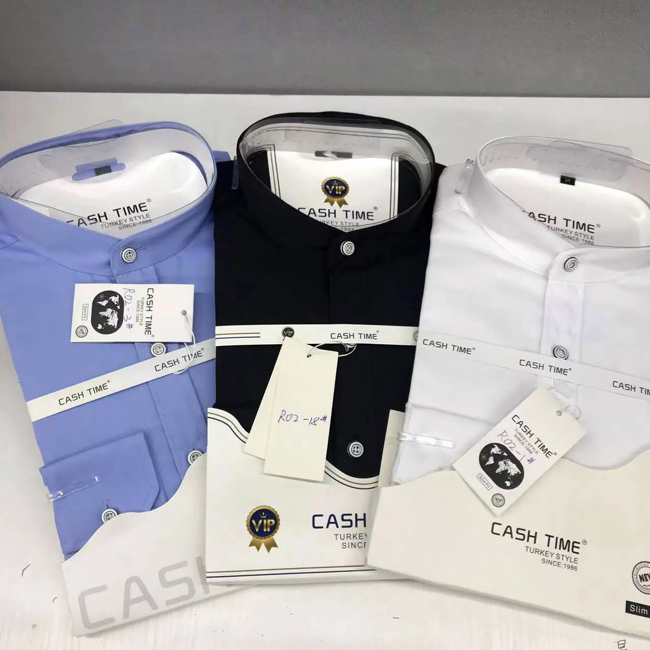 Men's Blue Cash Time Collar Shirt Long Sleeve Cotton - Image 6