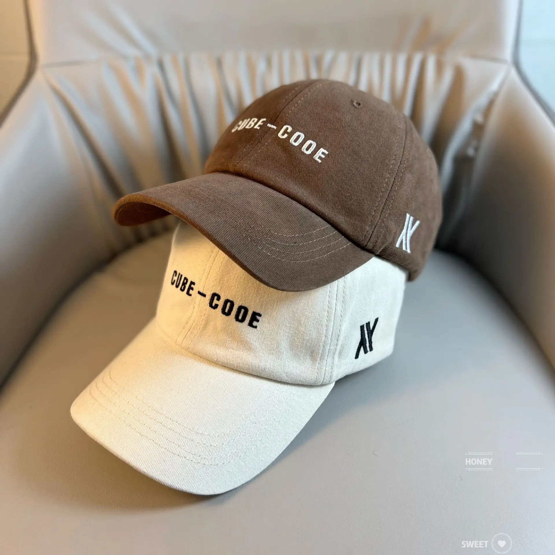 White Letter Cap Women Men Casual Korean Style - Image 3