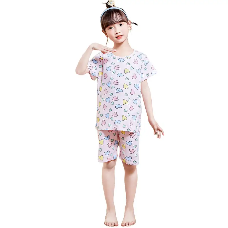 Girls Cotton Pajamas Two Piece Set Cartoon Pink - Image 6