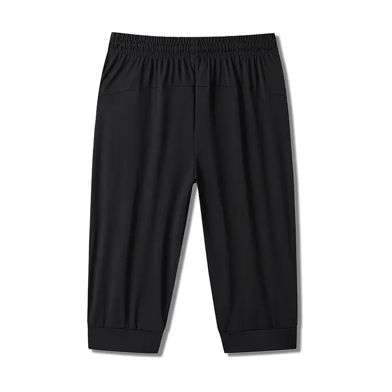 Men Black Warp Knit Cropped Sports Pants Medium