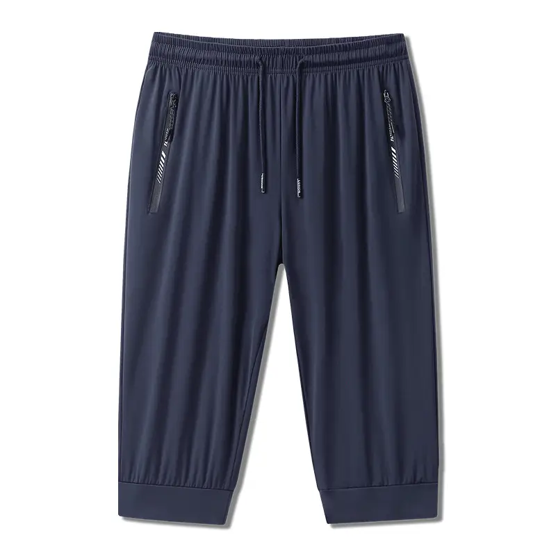 Men Black Warp Knit Cropped Sports Pants Medium
