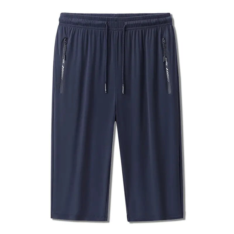 Men Black Warp Knit Cropped Sports Pants Medium