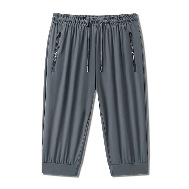Men Black Warp Knit Cropped Sports Pants Medium