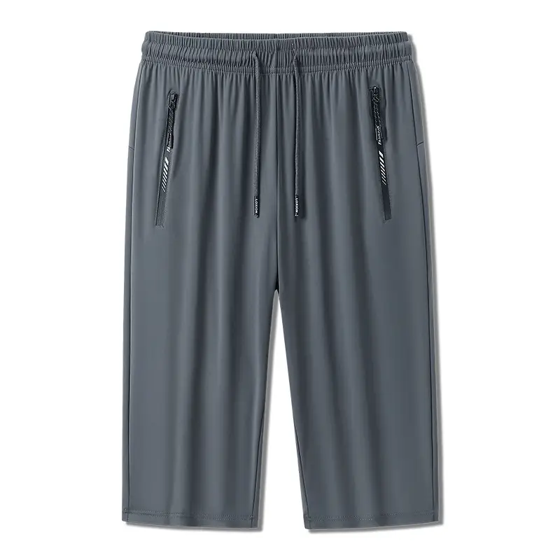 Men Black Warp Knit Cropped Sports Pants Medium