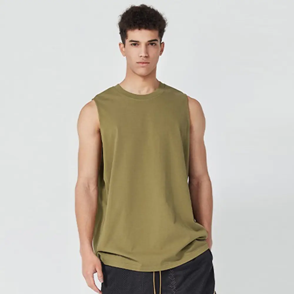 Men Sleeveless Cotton T-Shirt Black Light Blue - Image 8