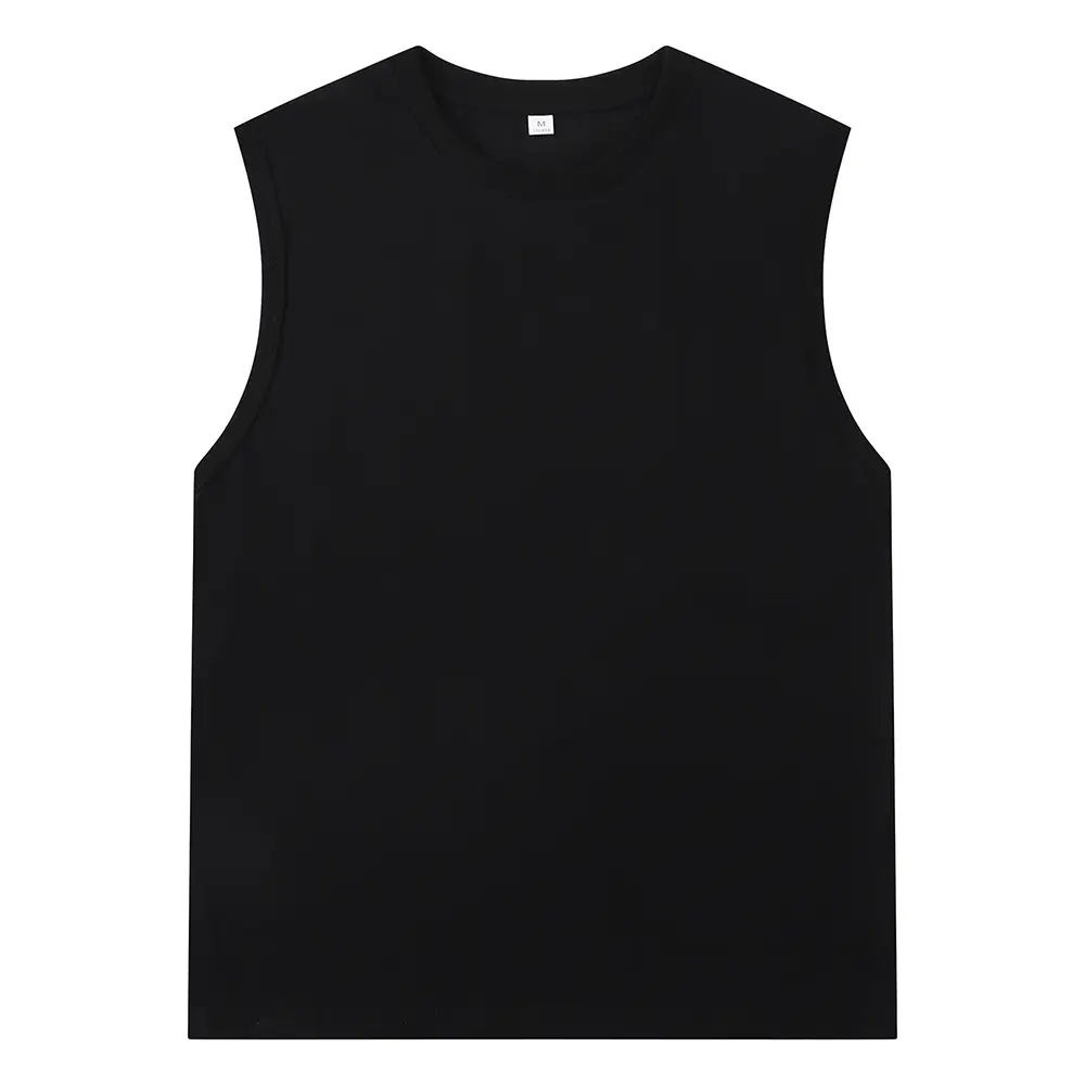 Men Sleeveless Cotton T-Shirt Black Light Blue - Image 2