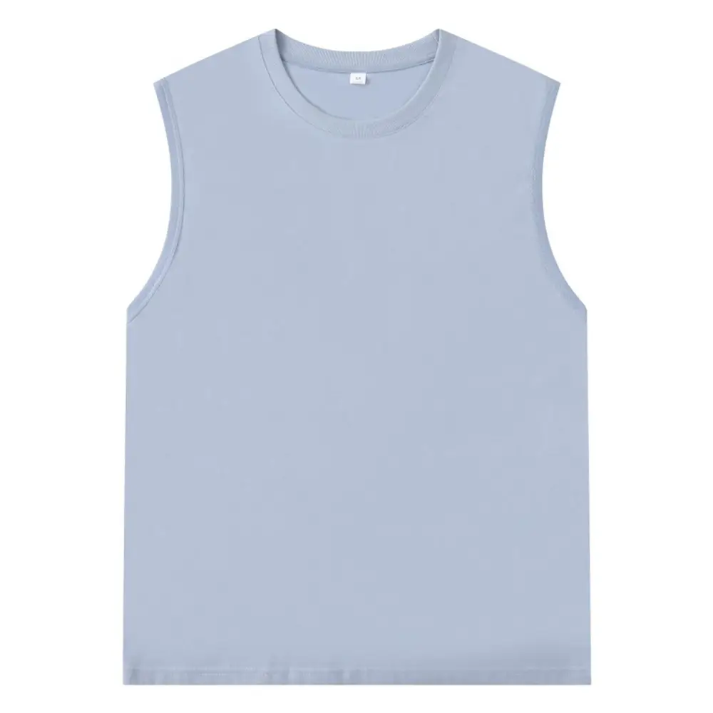 Men Sleeveless Cotton T-Shirt Black Light Blue - Image 3