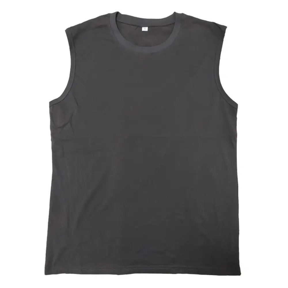 Men Sleeveless Cotton T-Shirt Black Light Blue - Image 5