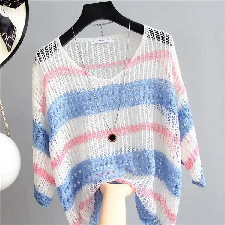 Women's Knitted Sun Protection Blouse Pullover Multicolor - Image 4