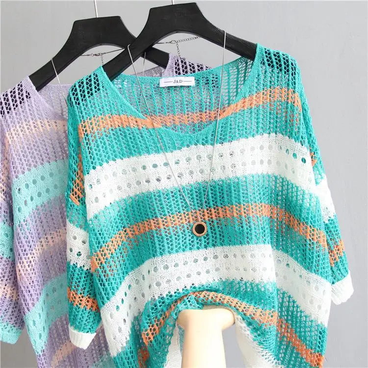 Women's Knitted Sun Protection Blouse Pullover Multicolor - Image 5