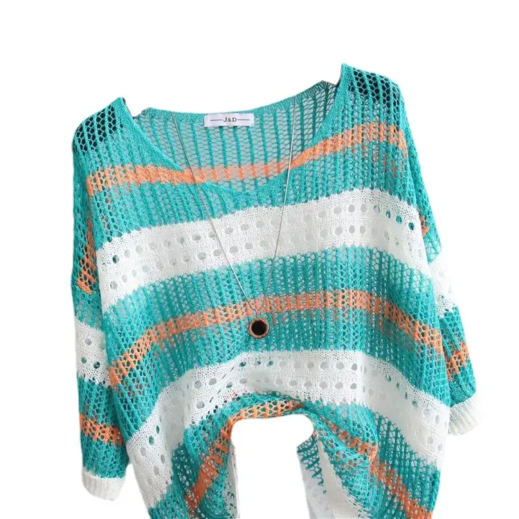Women's Knitted Sun Protection Blouse Pullover Multicolor - Image 8