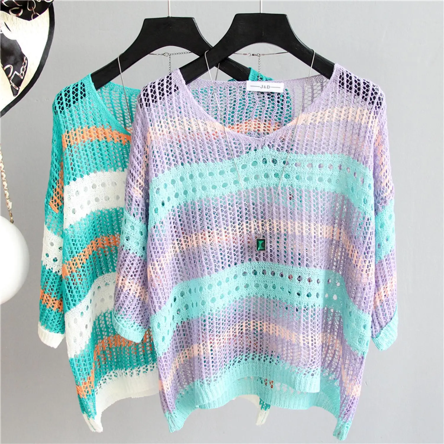 Women's Knitted Sun Protection Blouse Pullover Multicolor — feature 34