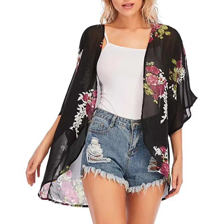 Women Printed Floral Shawl Sun Protection Summer Blouse - Image 16