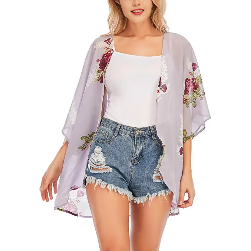 Women Printed Floral Shawl Sun Protection Summer Blouse - Image 17