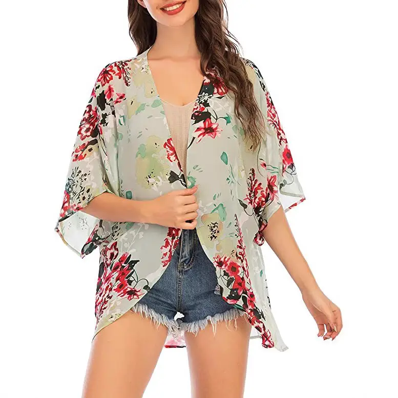 Women Printed Floral Shawl Sun Protection Summer Blouse - Image 18