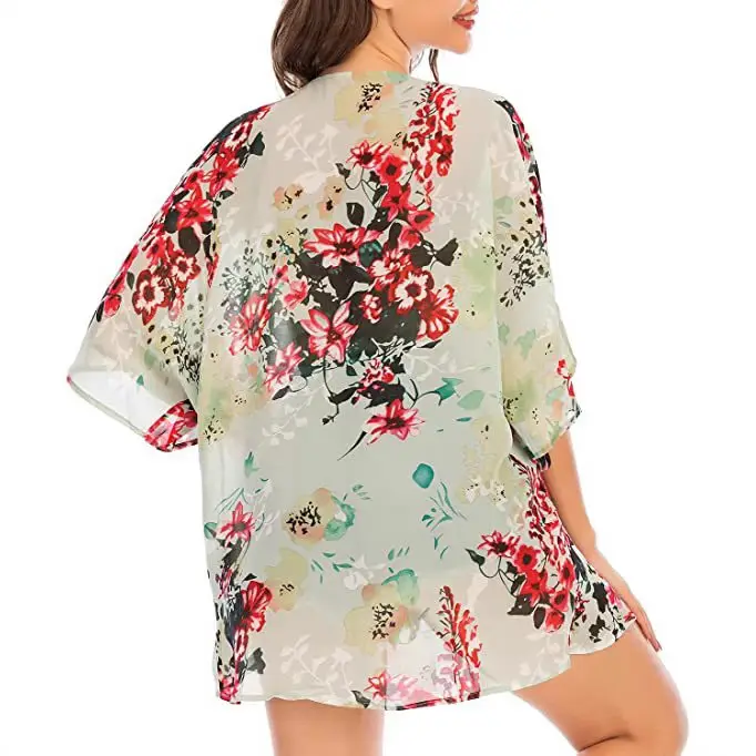 Women Printed Floral Shawl Sun Protection Summer Blouse - Image 19