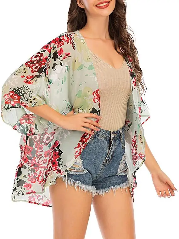 Women Printed Floral Shawl Sun Protection Summer Blouse - Image 10